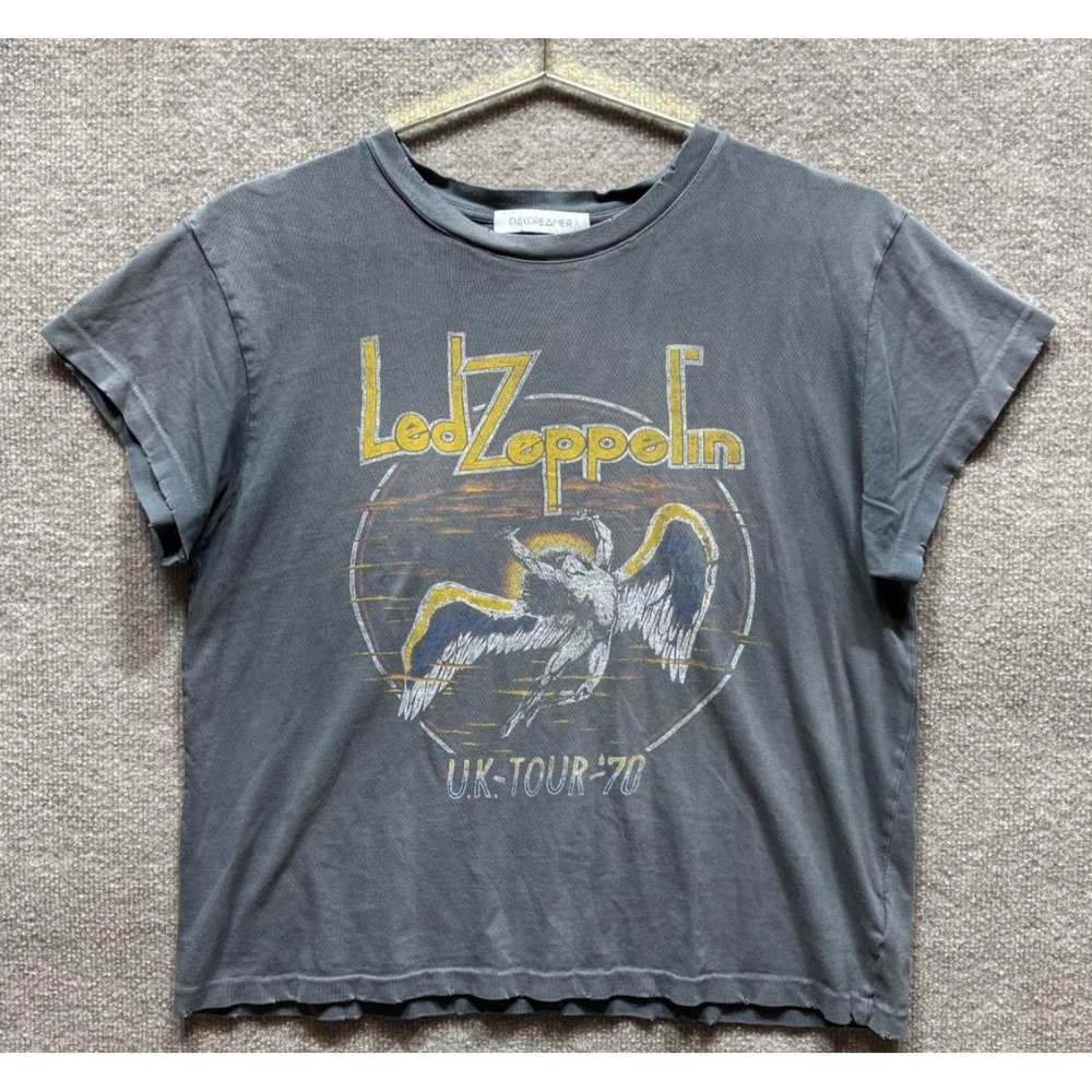 Daydreamer Led Zeppelin UK 70 Tour Shirt Womens M Gray Retro USA Made Distressed
